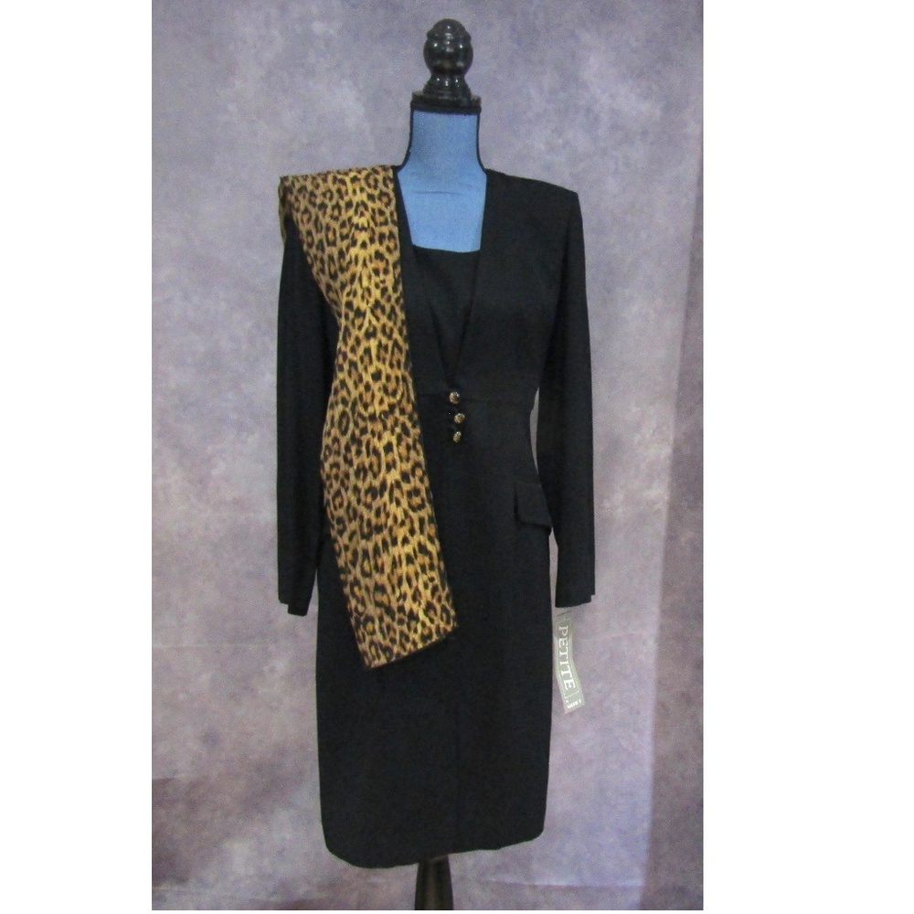 NEW Studio I Black Coat Dress & Animal Print Scarf